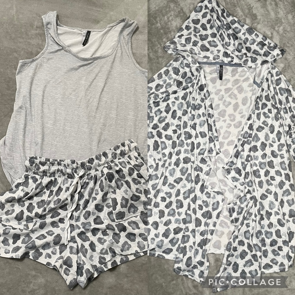 Jaclyn Intimates 3-Piece Pajama Set Size Small Leopard Print Shorts Pants Top